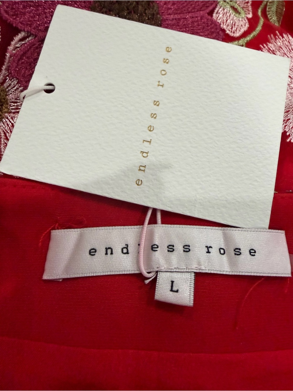 Endless Rose Mini Pencil Skirt Size L Red Multicolor Floral Embroidery 3D Petals - Picture 12 of 14